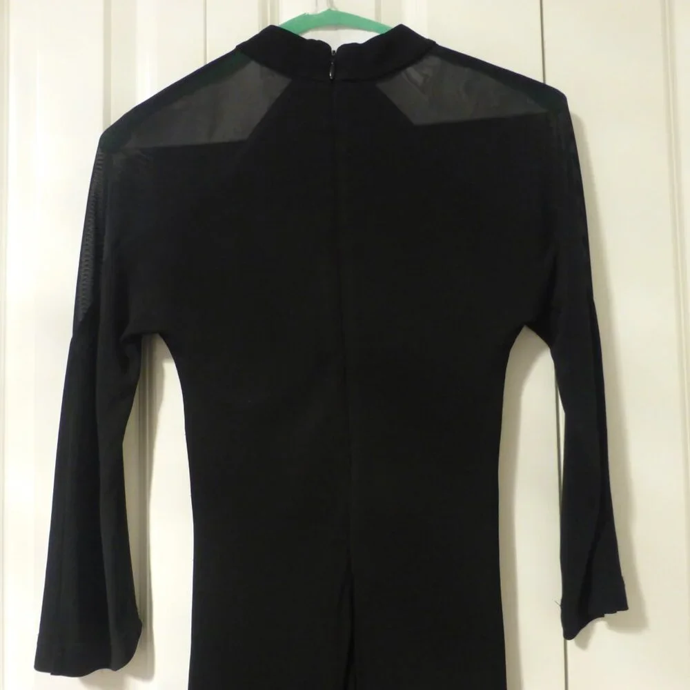 BEBE black yoke three quarter sleeve dress with mesh insert - Picture 7 of 7